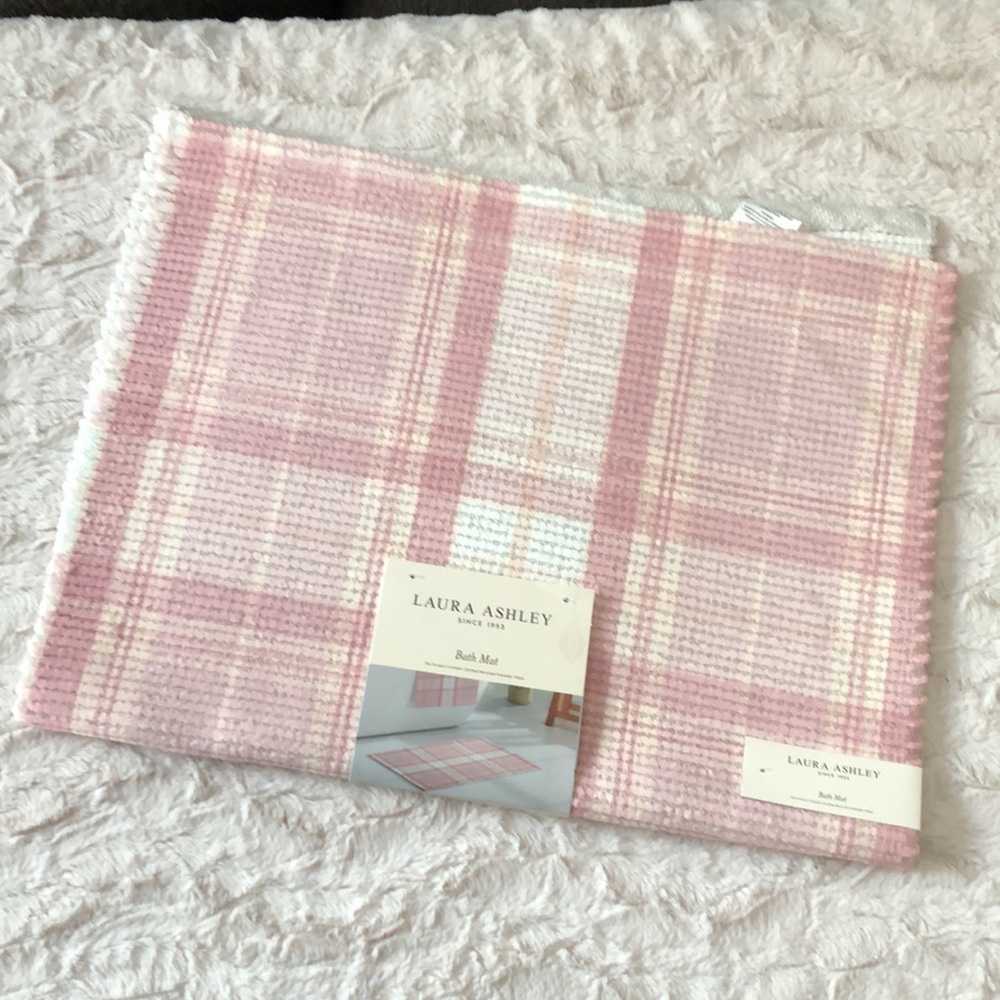 Laura Ashley Pink Plaid Accent Bath Mat Rug